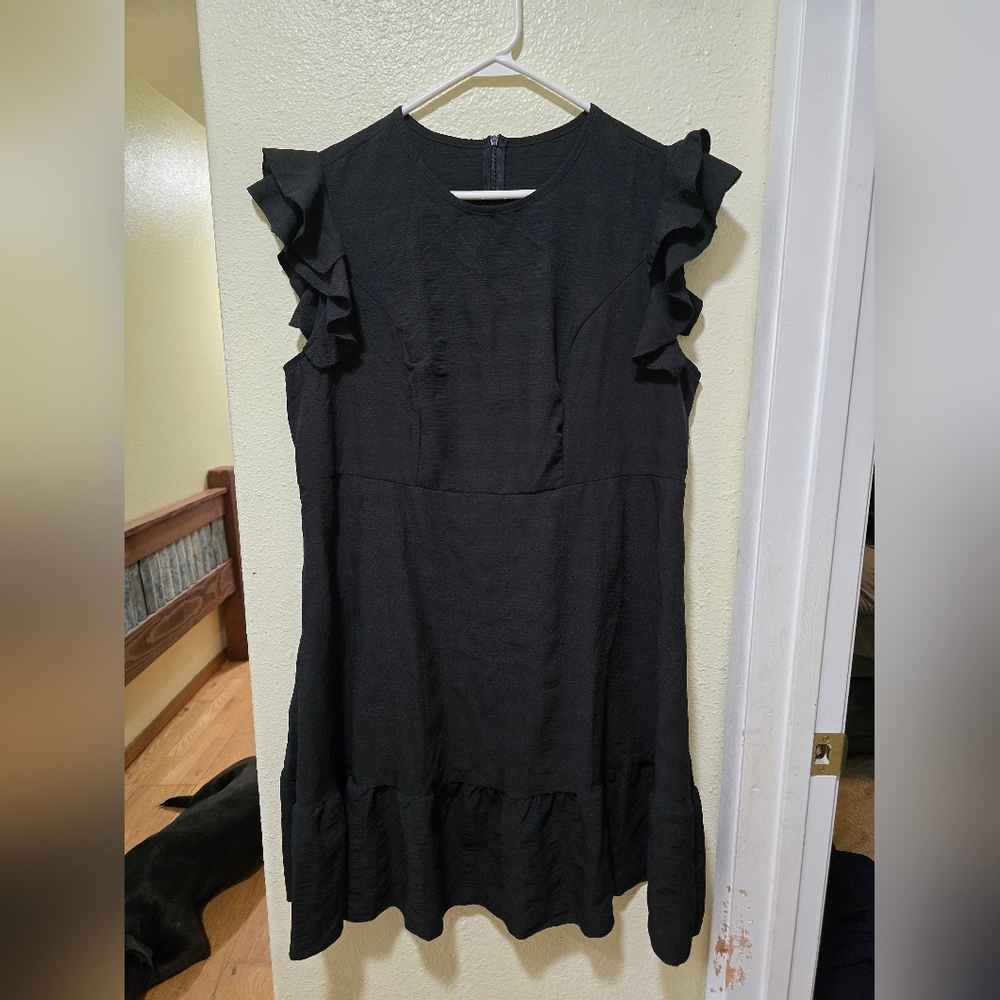 Elegant Black Ruffle Sleeve Dress